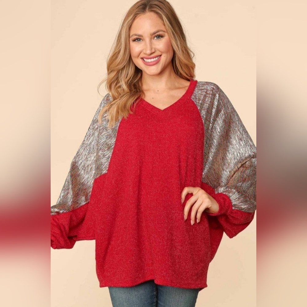 NWT Haptics red and gold dolman sleeve top sz 1XL